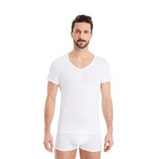 FINN Herren Funktions-Unterhemd mit V-Ausschnitt - Anti-Schweiß Shirt mit Einsätzen gegen Schweißflecken - Kurzarm Unterziehshirt Männer aus original Lenzing® Modal Stoff Weiß Weiss XL