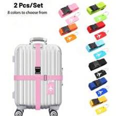 2Pcs/Set Luggage Straps Set Adjustable Belts,Packing Belt Luggage Tie,Rope Suitcase Strap Fixed Strap,And Silicone Luggage Tags,Luggage Handbag Travel Suitcase Tags ,With Name ID Card, Suitable For All Types Of Bags & Suitcases, Suitcase Accessories, Travel Stuff,Suitable For Home, Office And School,Traveling, Business Trip,There Are Eight Colors To Choose From