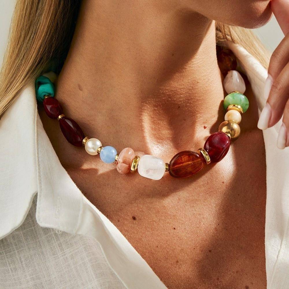 Maillard-stil Resin Pärlcollier Oregelbunden Form Oregelbunden Halsband Smycken För Kvinnor brown