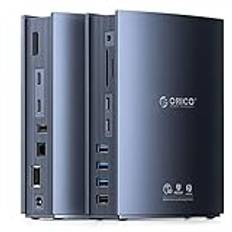 Thunderbolt 3 dockningsstation, ORICO 15-i-1 USB C Dock 60 W 40 Gbps för USB C bärbara datorer, dubbla 4K@60Hz skärm, DP1.4 Displayport, USB-A Gen 1, Type-C Gen 2, Gigabit Ethernet för MacBook Mac och