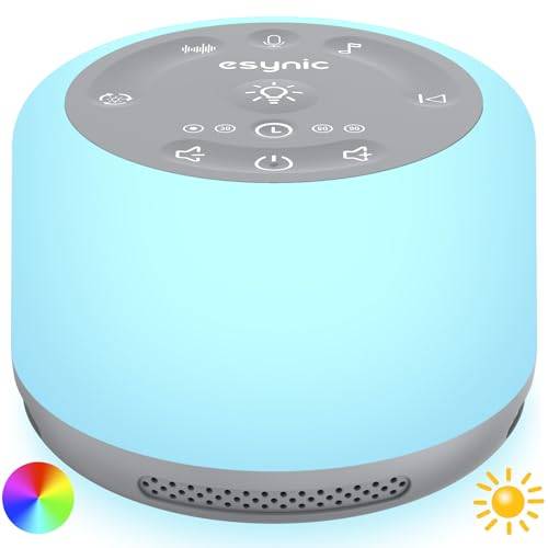 eSynic Vit ljudmaskin, bärbar ljudmaskin för babysömn, med 30 typer av avslappnande ljud, justerbar nattlampa, timer, inbyggt batteri med stor kapacitet