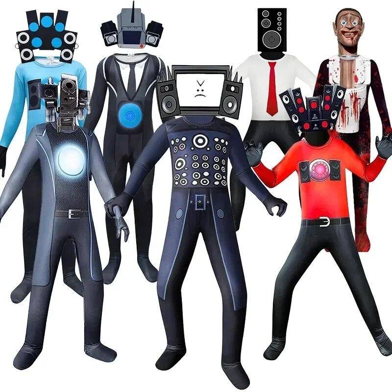 Skibidi Utklädningsdräkt Spel Cosplay Högtalare Man TV Man Bodysuit Jumpsuit Mask Cosplay Halloweenkostymer för Män Barn cm
