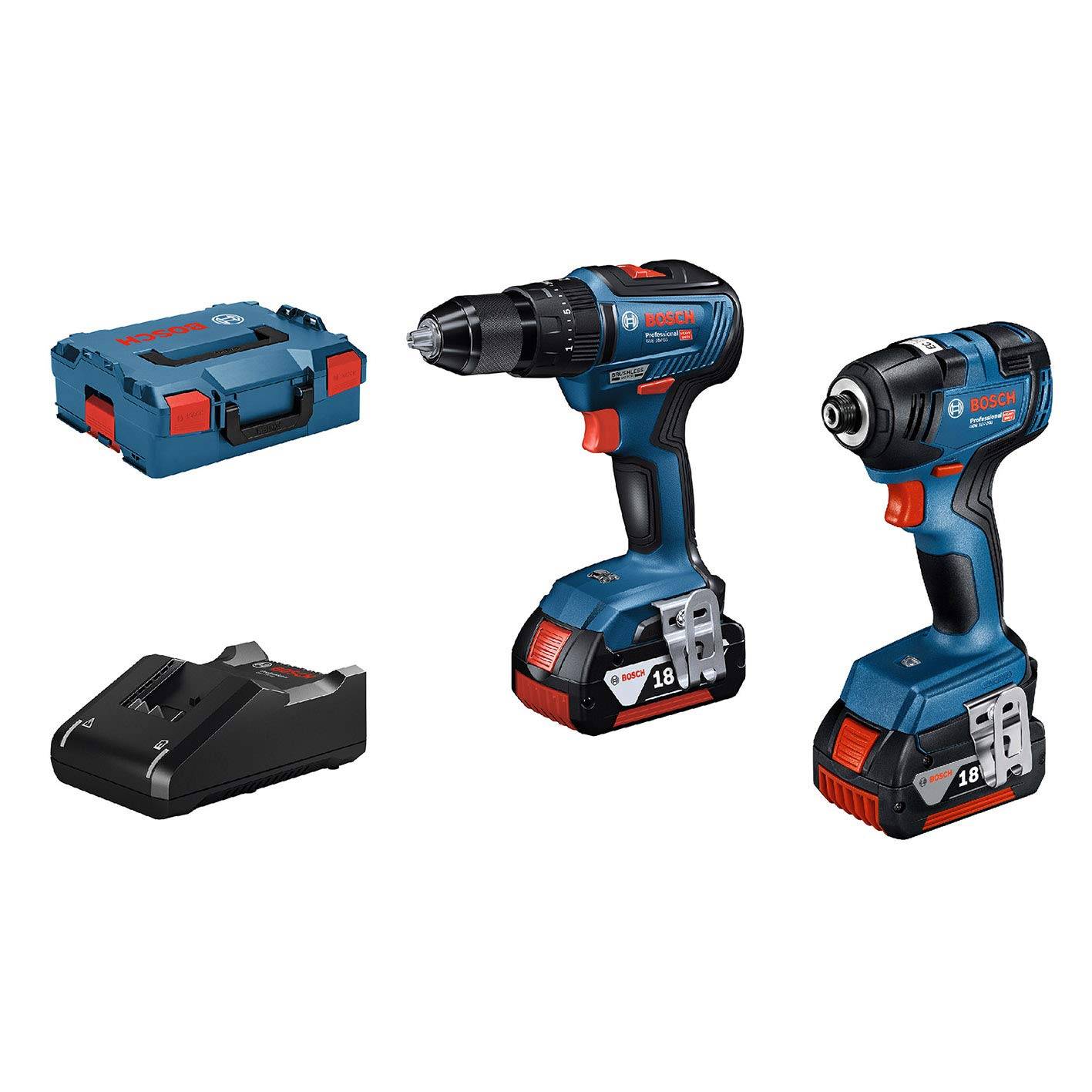 BOSCH 18V Cordless Impact Driver Vibration Driver Drill Kit Carrying Case GDR18V200GSB & (2 4.0Ah, Charger, Included) blå