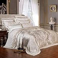Zangge Bedding lyxig satin jacquard broderade 6 st sängkläder i dubbel storlek inkluderar 1 påslakan 1 platt lakan 4 örngott