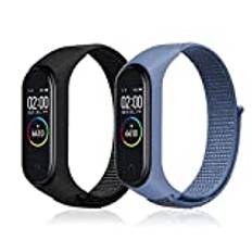 Niboow rem kompatibel med Xiaomi Mi Band 6/Mi Band 5/Mi Band 4/Mi Band 3/Amazfit Band 5, mjukt klockarmband i nylon för Xiaomi Mi Band 6/Mi Band 5/Mi Band 4/Mi Band 3/Amazfit Band 5 – svart+blå