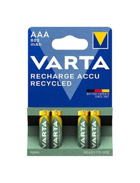 Varta Uppladningsbara Batterier Recycled Agaton, AAA, 800 mAh, 4-pack,