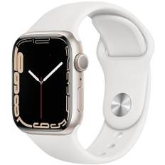 Apple Watch Series 7 Aluminium 41 mm (2021) | GPS + Cellular | Stjärnglans | Sportband vit