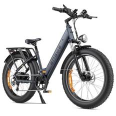 ENGWE E26 Elektrisk Cykel E-Bike för Vuxna med 26"x4.0" Fat Däck,250W E Mountain Bike 48V 16Ah Batteri Räckvidd Upp till 140KM, Speed-7 Dual Suspension All-Terrain Ebike MTB (Step-Thru, Grå)