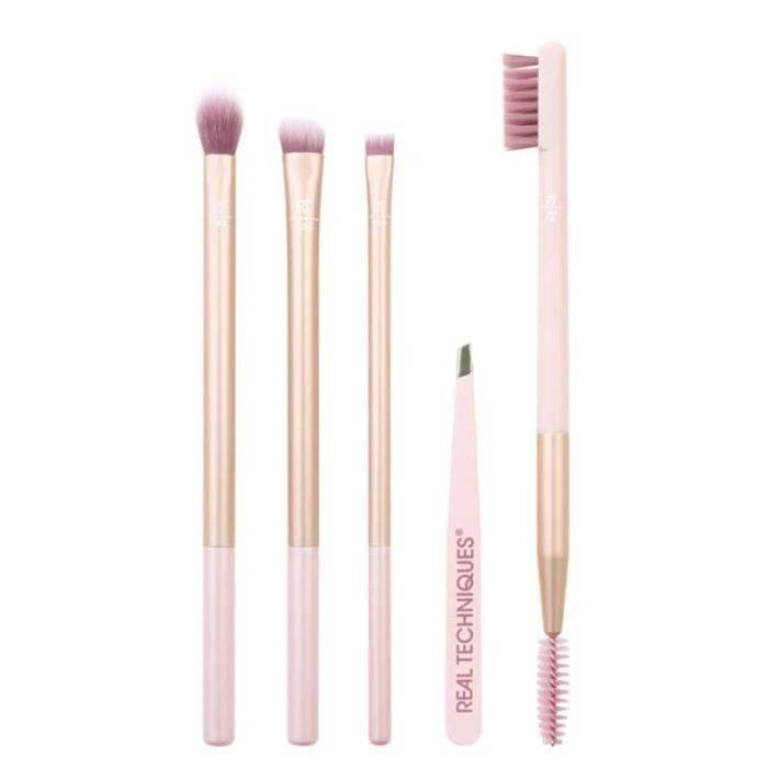 Brush Set - Real Techniques - Naturally Beautiful - 3 Eye Brushes - Eyelash Brush - Tweezers