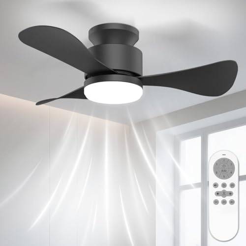 Airwit 71 cm takfläkt med tyst ljus, liten taklampa med fjärrkontroll och vändbar likströmsmotor, LED-fläktlampa för sovrum, vardagsrum, kök