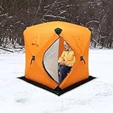 Outdoor Ice Fishing Tent, Three-Layer Thickened Cotton Material, D-Shaped Door And Double Zip Design, Portable Freestanding Tent for Anglers, for Camping, Bike Tour,Orange,1.8 * 1.8 * 2.1m