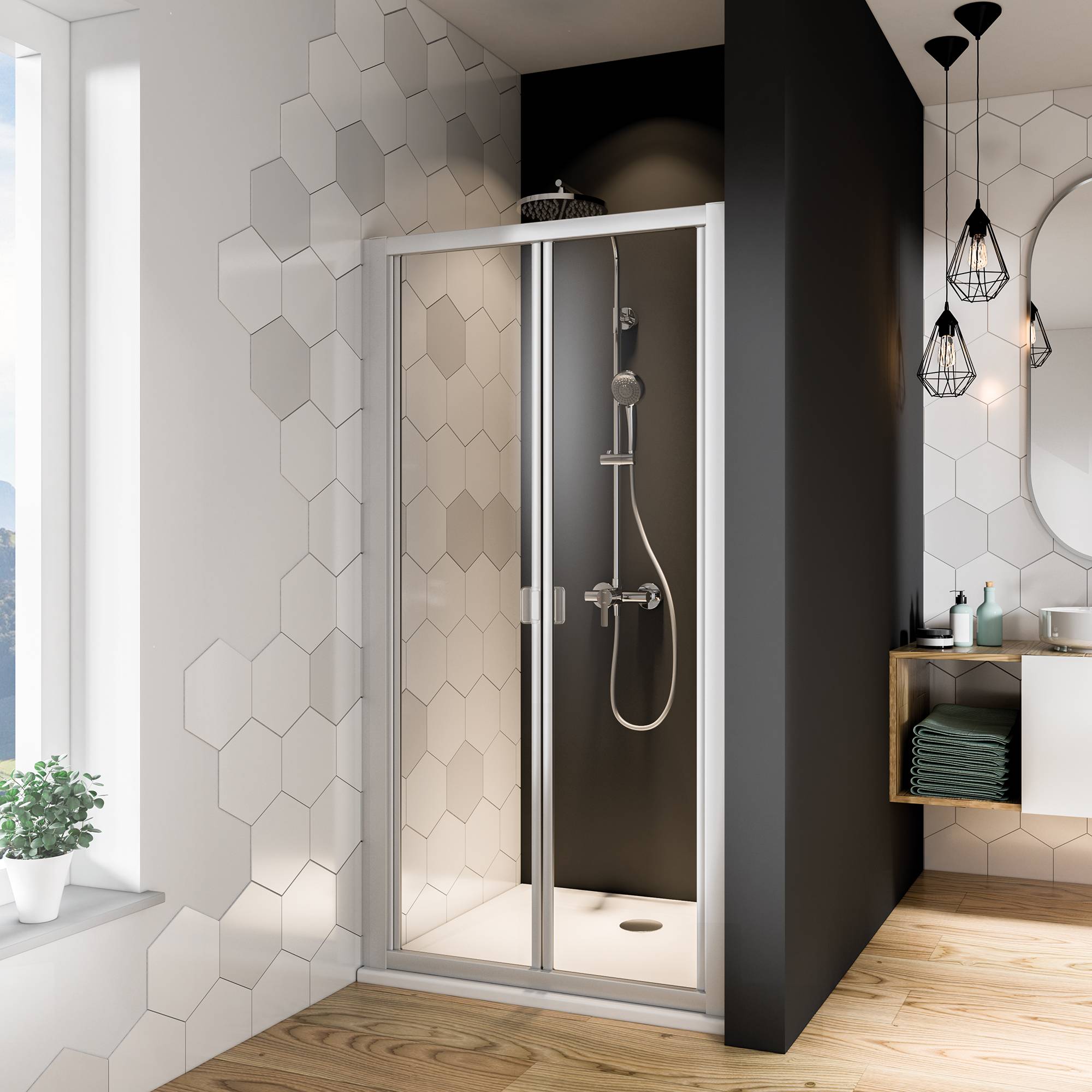 BREUER - Fara 4 - Foldedør til Niche - Klart Glas Mat Alu. 900mm (855-905mm)