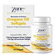 Zane Hellas Oregano Oil Softgels - Den högsta koncentrationen i världen - 150 mg Eterisk Oreganolja - 130 mg Carvacrol per Softgel - 120 Softgels - Förpackning med 2