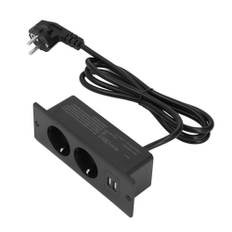Inbyggt Strömuttag2 USB 2 AC 230-265V 10A-portar Infällt Skrivbordsuttag i Skrivbordsströmnav Smalt Material Möbelinstallation för Daglig Bekvämlighet (Svart)
