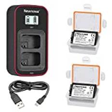 Newmowa NP-FW50 ersättningsbatteri (2-pack) och smart LCD-skärm dubbel USB-laddare för NP-FW50 och Sony ZV-E10, a6000, a6100, a6300, Alpha a300, Alpha a500, DSC-RX10, RX10 IV