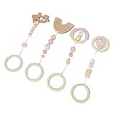 4st Barnvagnshänge Leksaker Baby Play Gym Trähängande Leksaker för Småbarn Spädbarn (Roseate)