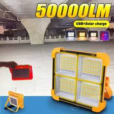 Solcellsdriven + USB-laddningsbar solcellsstrålkastare utomhus bärbar LED-reflektor spotlight inbyggd batterihängande belysning bygglampa - Orange (strålkastare)