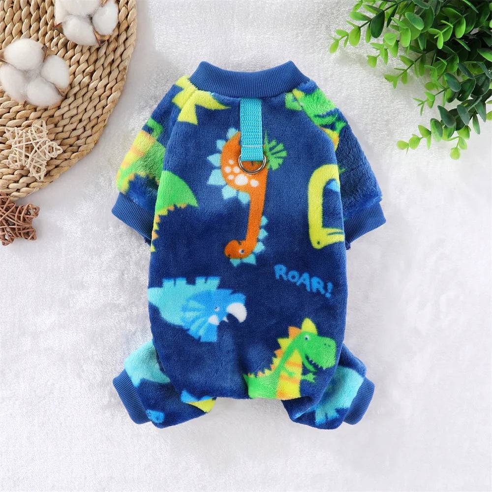 Fleece Dog & Cat Jumpsuit with Leash Ring | Soft Warm Autumn Winter Coat for Puppies to Large Dogs - Blue / XL (XL)