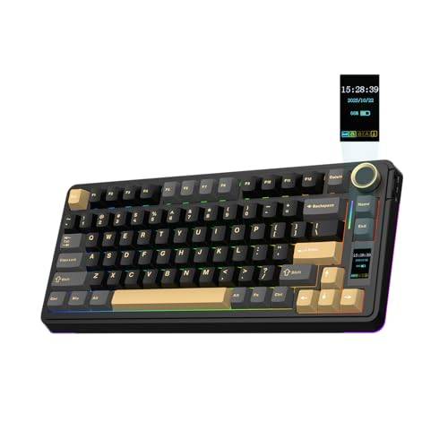 EPOMAKER X Aula EA75 MAX trådlöst speltangentbord med skärm och knopp | 5 000 mAh, hotswap, smidda brytare, RGB-bakgrundsbelyst, krämig packning, 75 % mekaniskt tangentbord (svart, skördebrytare)
