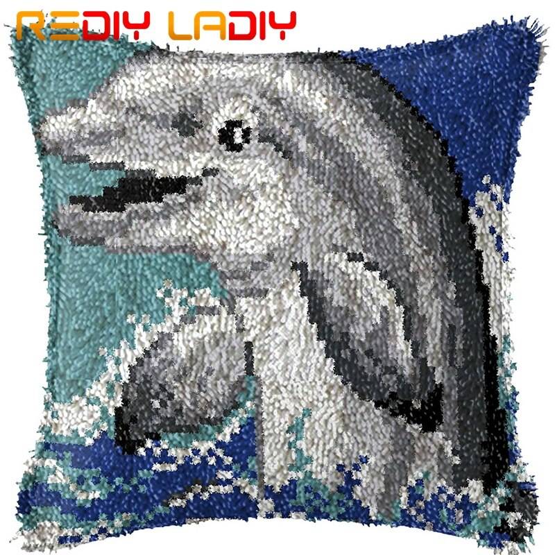 Låskrok kudde älg hjort djur kuddfodral tryckt färg canvas akryl garn låst krok kudde virkade kuddfodral kit - Bz908
