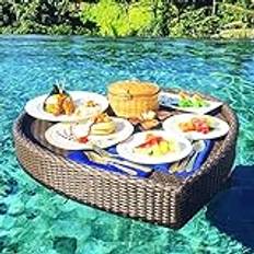 Floating Tray, Floating Table for Pool, Floating Drinks Holder, Pool Drink Holder, Pool Cup Holders, Rattan Hot Tub Drinks Holder, Floating Bar for Pool Round (Heart 3) (Heart 4)