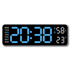 Stort digitalt vægur, ekstra stort LED-display, automatisk sommertid, dato, indendørs temperatur, 24 timers elektronisk stikur