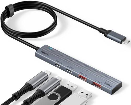 Aceele Hub USB C 3.2 Gen 2, 10 Gbps dataöverföring multiportadapter splitter med 4 portar USB A och C, 100 cm förlängningskabel, aluminium dataförlängare för PC, bärbar dator, MacBook Pro Air, iPad