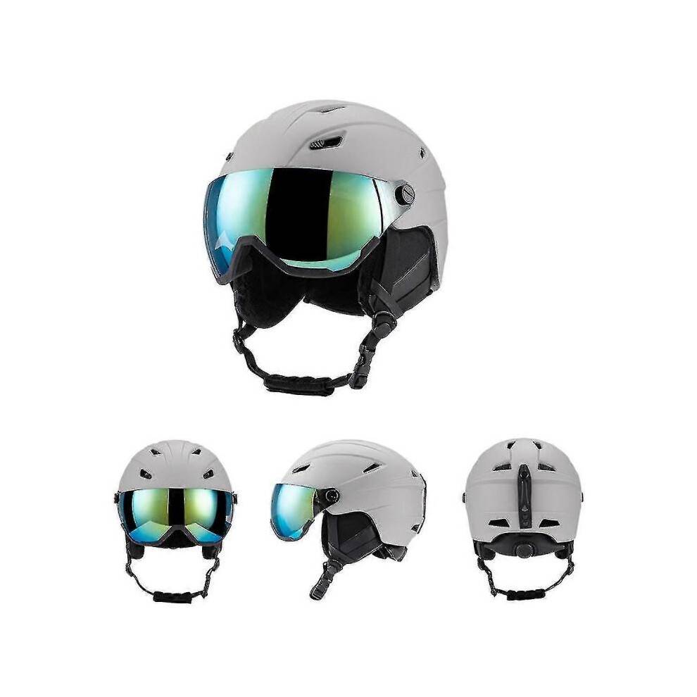 (GRAY, M) Ski Helmet With Ski Goggles, Snowboard Helmet And 2-in-1 Visor Goggles Set