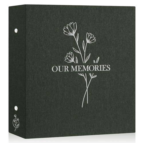 Lanpn Fotoalbum inbundet i linne för 6 x 4 foton, extra stor kapacitet med 1000 ”slip in”-fickor, fodral med texten ”Our Memories”, album som rymmer landskapsbilder och porträtt, 10 x 15 cm (grön)