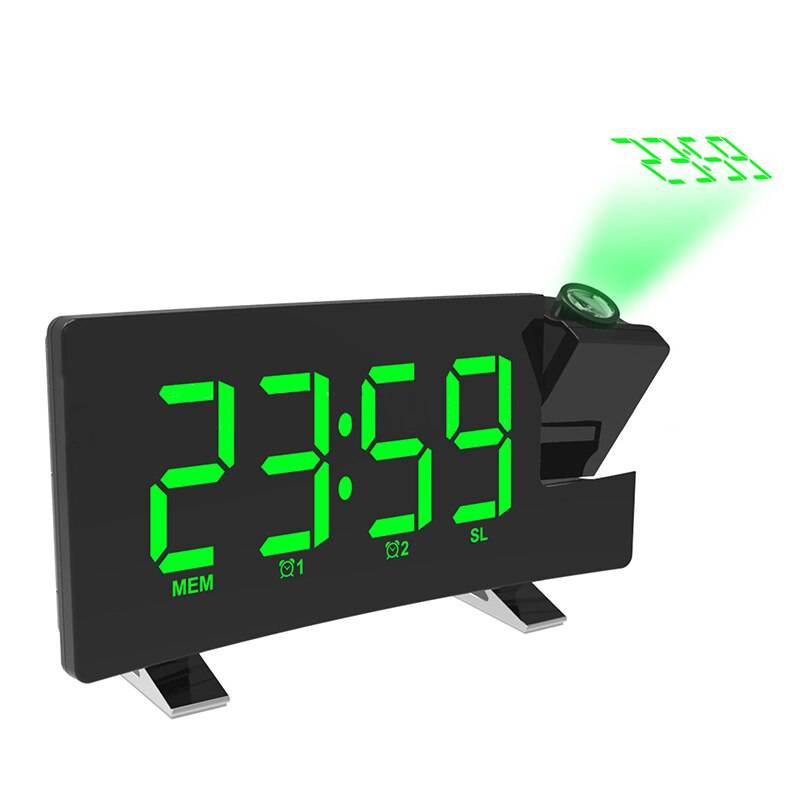 Projektion väckarklocka digital takdisplay 180 graders projektor dimmer radio batteribackup - Blackbody grönt ord