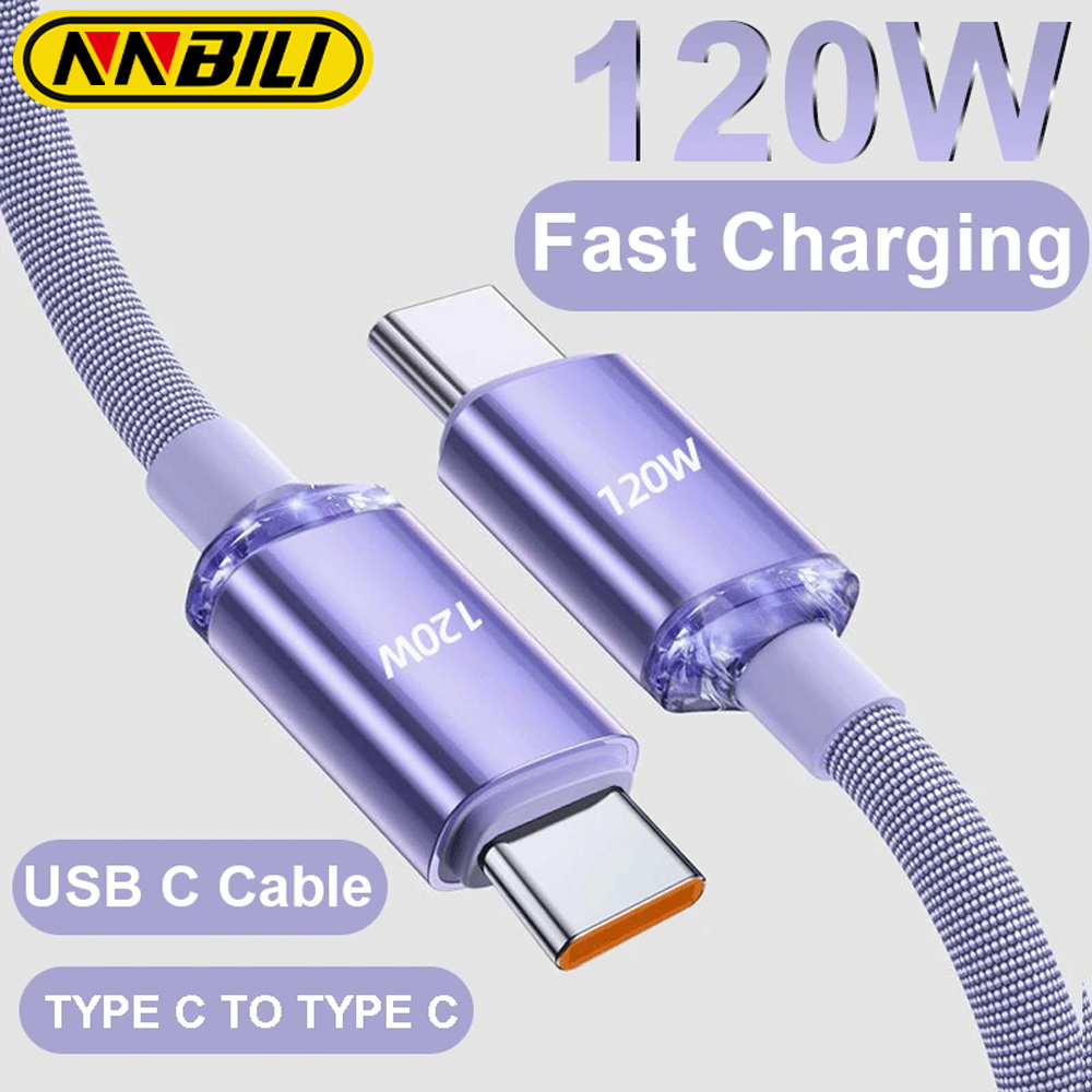 NNBILI 120W USB Type C To Type C Color Cable Phone Fast Charging USB A To Type C Data Cord For Huawei Xiaomi OPPO Honor Samsung