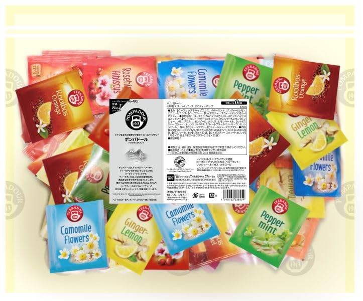 Pompadour 5-Flavor Herbal Tea, Large Special Pack of 100 [Caffeine-Free]