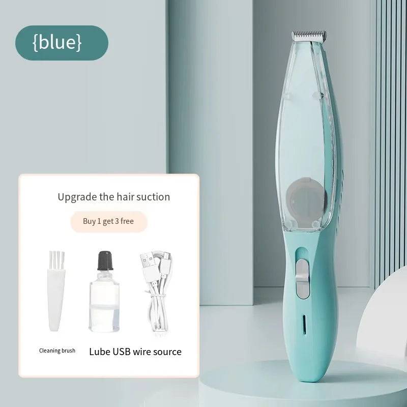 2-in-1 Pet Hair Clipper with Built-In Vacuum — Professional Grooming Trimmer for Dogs & Cats - Blue