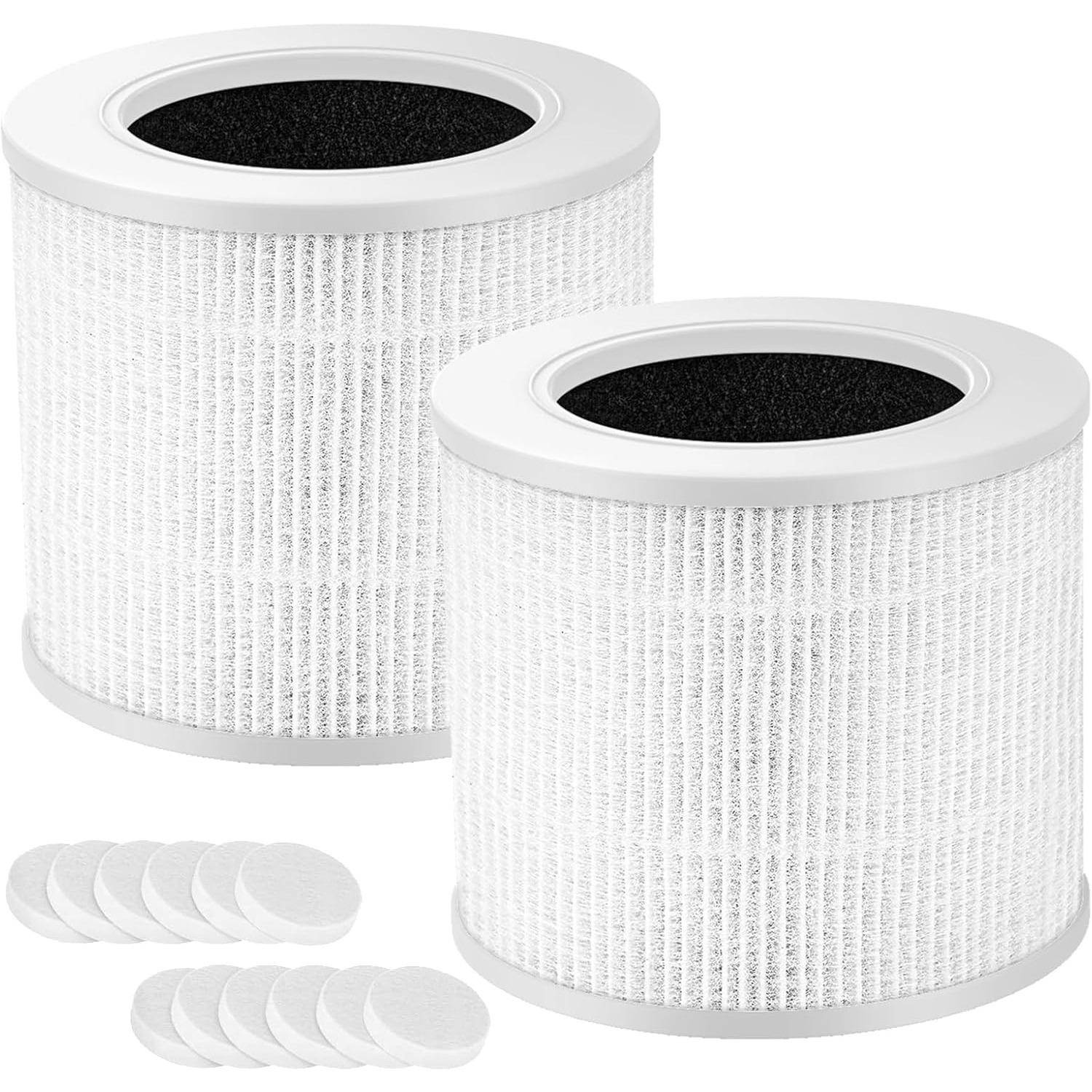 2-pack Core Mini Filter H13 True HEPA-filter för LEVOIT Core Mini Core Mini-P Luftrenare Ersättningsfilter 3-i-1 HEPA, Högeffektiv Aktiverad vit