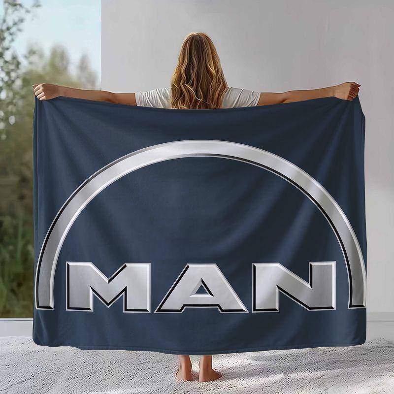 Retro MAN Lastbilslogga Flanellfilt, Ultramjuk Varm Plyschpläd för Hem Sovrum Säng Soffa Kontor Camping Picknick