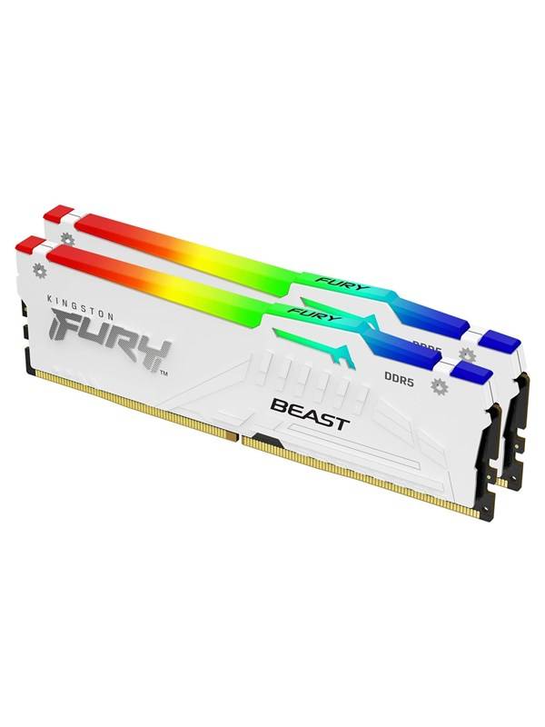 Kingston FURY Beast RGB DDR5-6000 - 32GB - CL30 - Dual Channel (2 pcs) - AMD EXPO & Intel XMP - Hvid med RGB