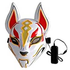Lixada 10 färger räv full mask neonljus halloween fest LED lampskärm mörk glödande cosplay mask party kostym mask (gul)