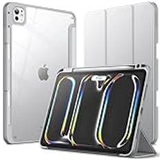 JETech Fodral för iPad Pro 11-Tum M4 2024 (5:e Generationen) med Pencil Hållare, Klar Genomskinlig Ryggskal Smal Stå Stötsäker Tablett Case, Automatisk Väckning/Sömn(Silver)