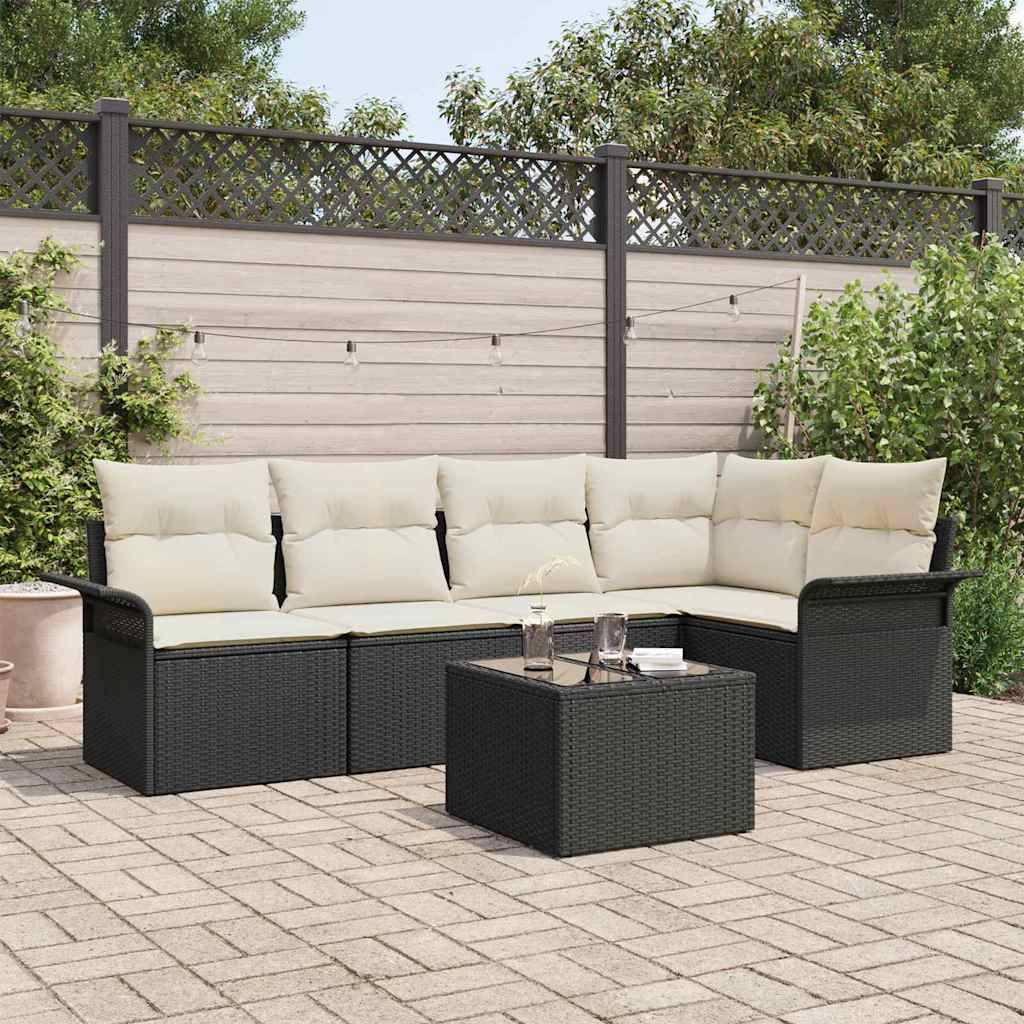 vidaXL Havesofa Sæt 6 stk. Sort polyrattan