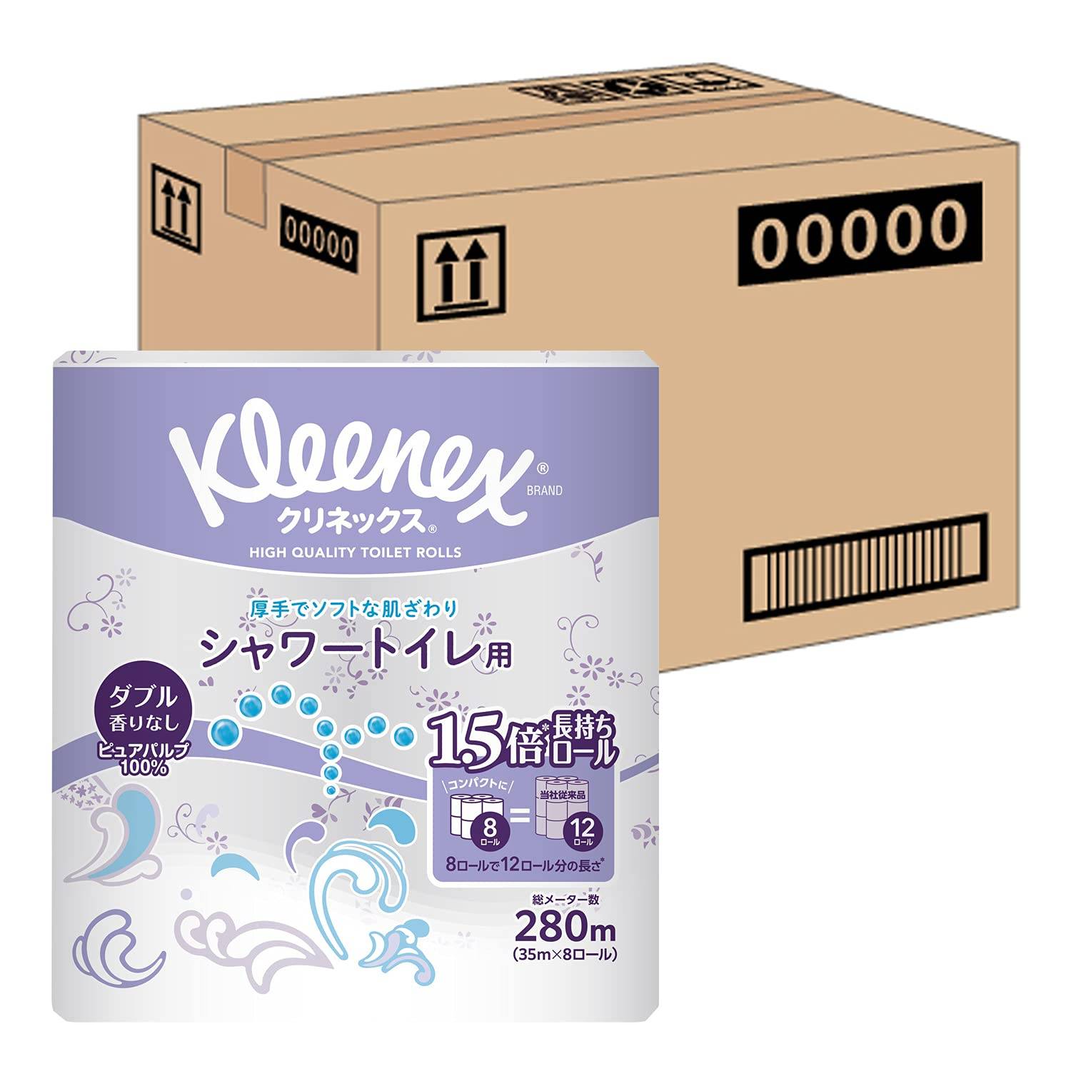 Kleenex för duschrullar för 12 35m dubbel x 8 förpackningar [Partiförsäljning] toaletter, långvarig (8 rullar) toalett,