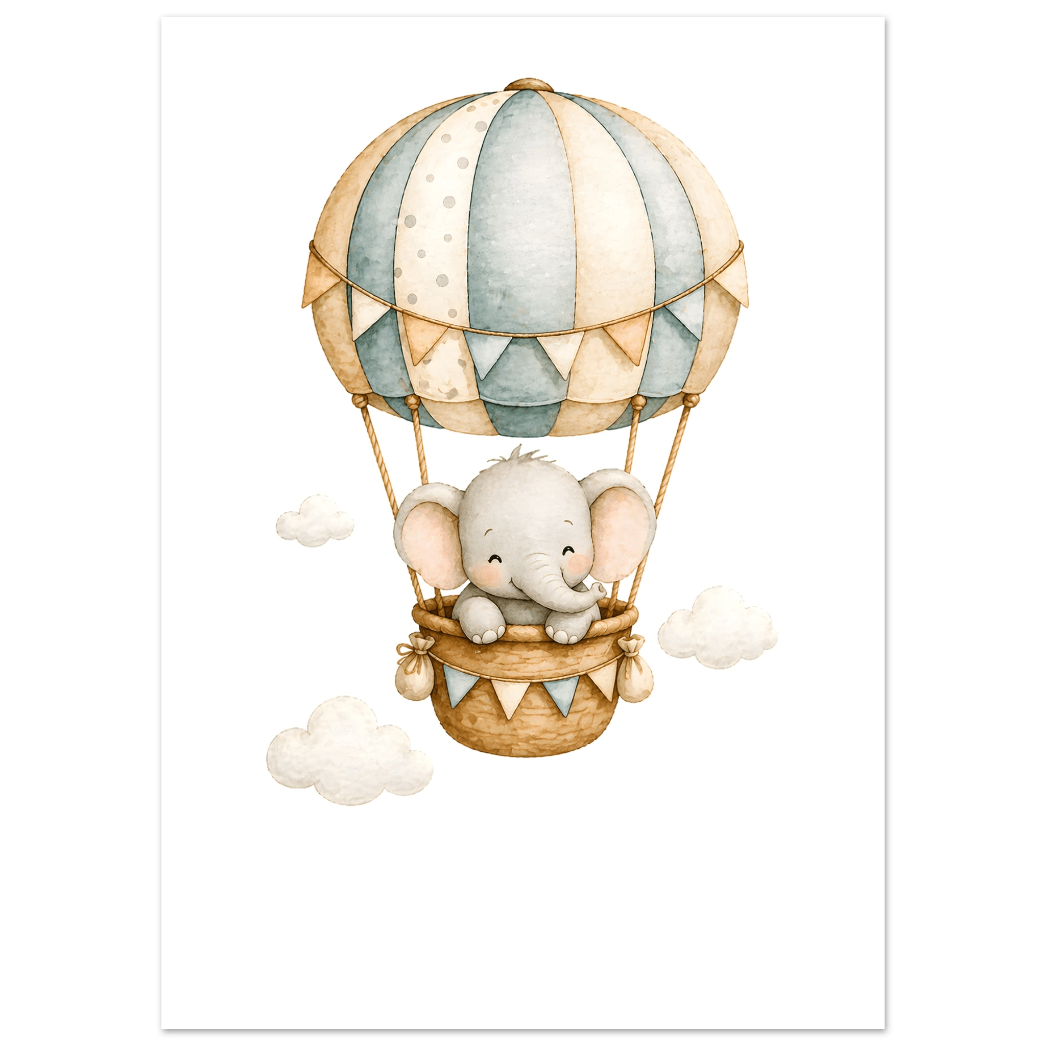 Elefant i luftballong med namn & text-50x70 cm / 20x28″ / Utan ram / -