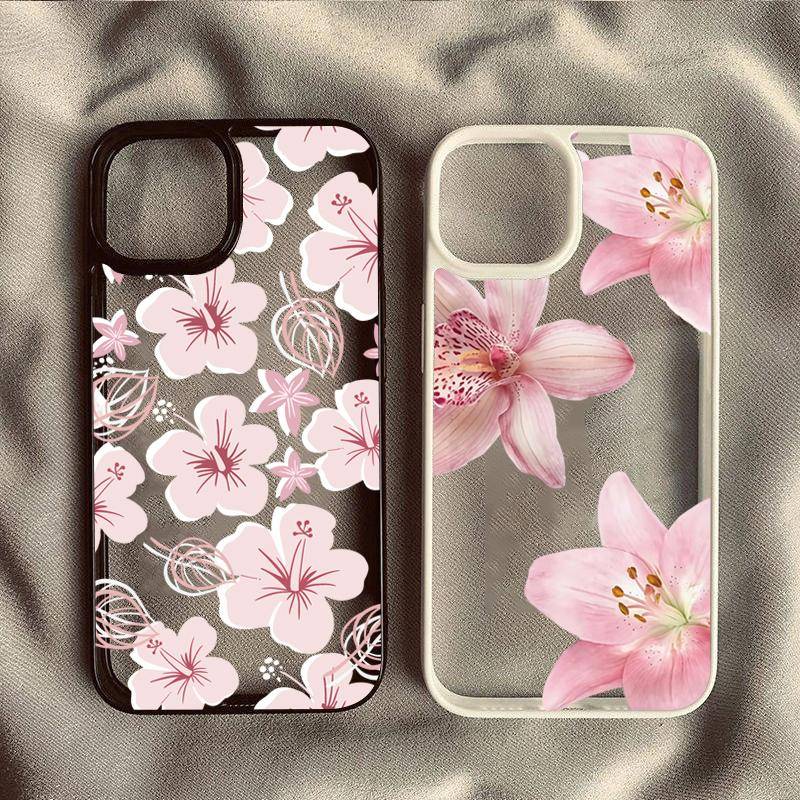 Ny Stil Ljusrosa Blommigt Tryck Mobilskal för iPhone 17 16 15 14 13 12 11-serien Pro Max Plus Dubbla Lager Skydd