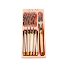 Laguiole Gaffel - 6 stk. - Rustfrit stål 18/8 - Ivory/stål/messing