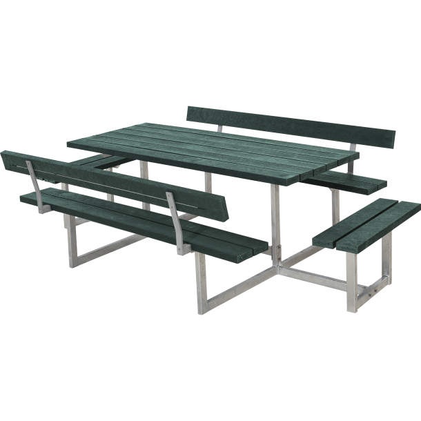 Basic Bord/Bænkesæt m/2 ryglæn og 2 påbygninger - 260 cm - ReTex - Grøn