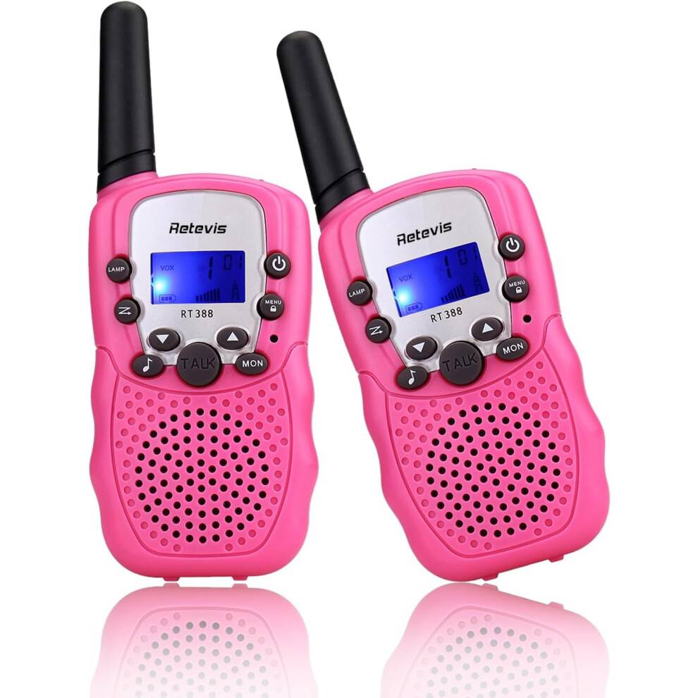 Walkie-talkies til børn, 22 kanaler, lyserød, 2-pak