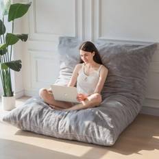 MAXYOYO Jätte sittsäckssäng – fyrkantig sittsäcksstol – stor soffa med plyschskydd och fluffig fyllning ingår för vuxna, par, gäst (grå, drottning)
