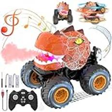Wrymish Dino monstertruck fjärrstyrd, bil dinosaurieleksaker, lastbilar monster Rc bil barn med LED-lampor, stora hjul, dinosaurier, barnleksaker från 3–9 år, pojkar, orange