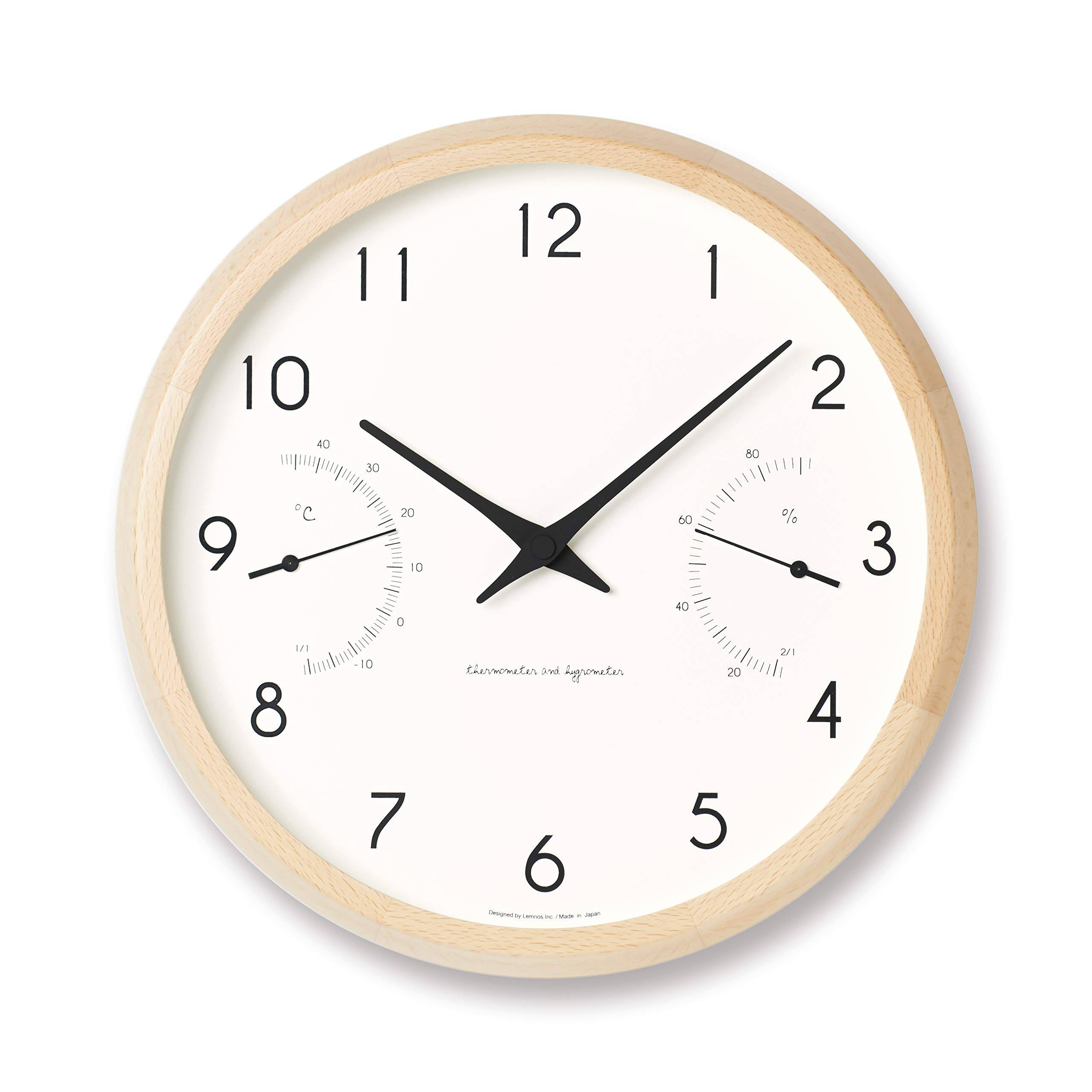 Lemnos Campagne Ale Väggklocka med Termometer och Hygrometer, Analog, Träram, Naturlig Färg, PC17-05, NT Lemnos, Diameter 29,4 cm