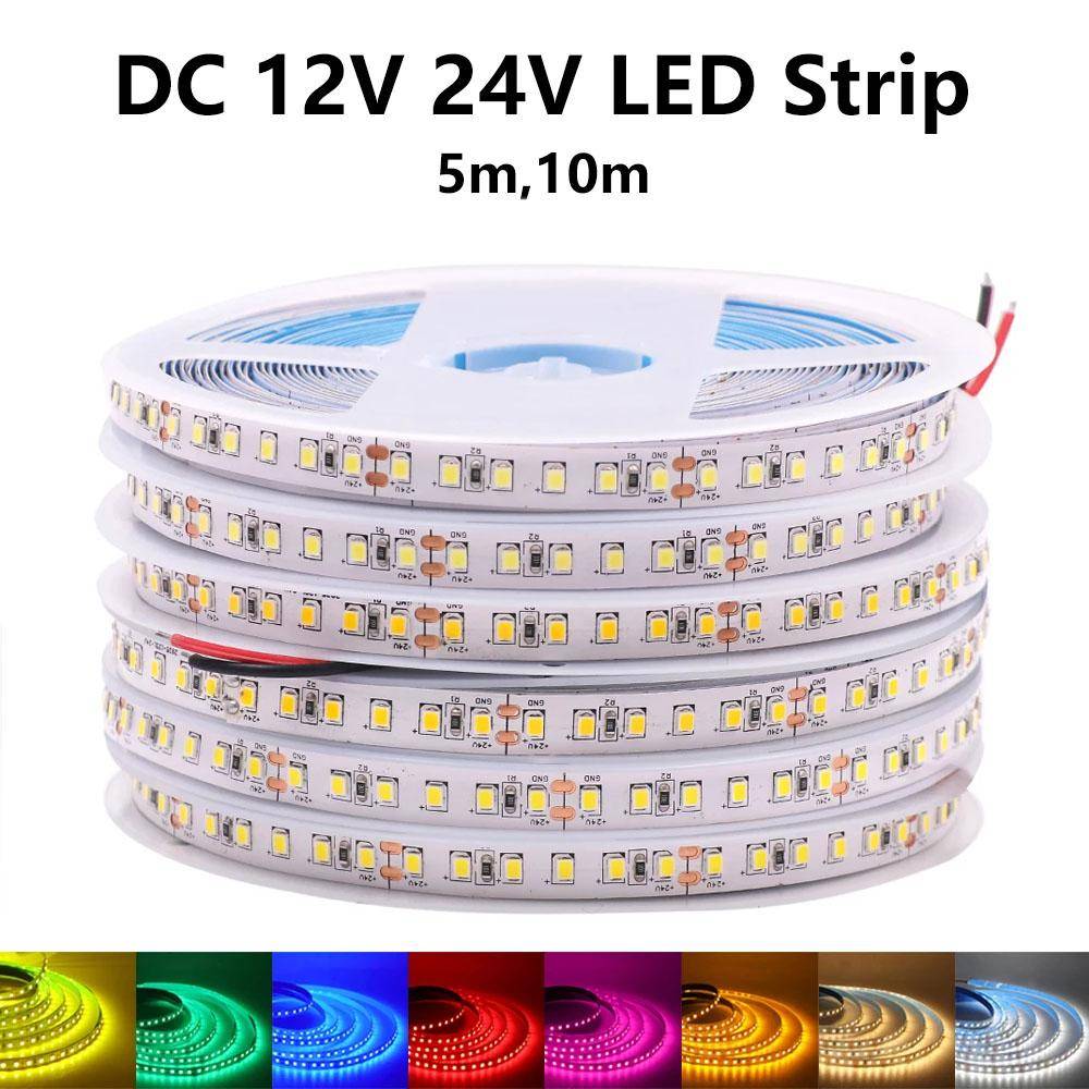 12V 24V 2835 Led Strip Light Diod Tejp 5m 10m 120LEDs/m Mjuk lampstav 8mm PCB Vit/Varmvit/Blå/Röd/Rosa/Grön/
