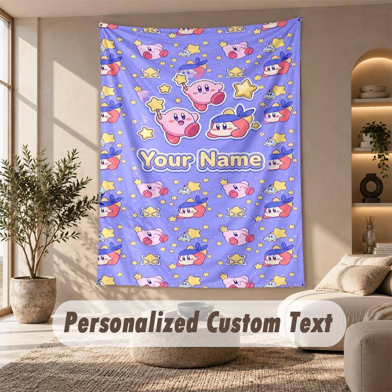 Kirby Tapestry, Personalized Custom Text, Wall Hanging Tapestry For Living Room Home Wall Decor